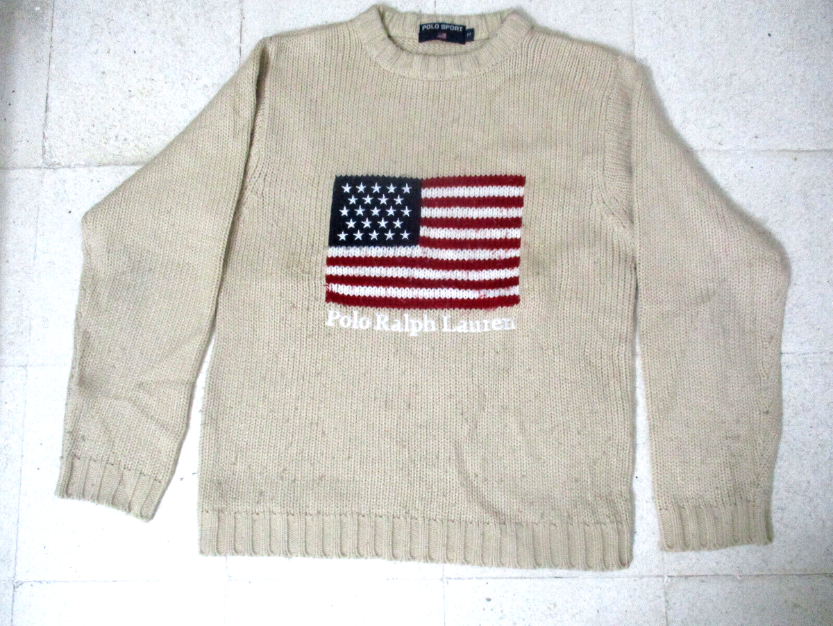 VTG EXQUISTE Polo Sport Ralph Lauren wool knit Sweater US Flag