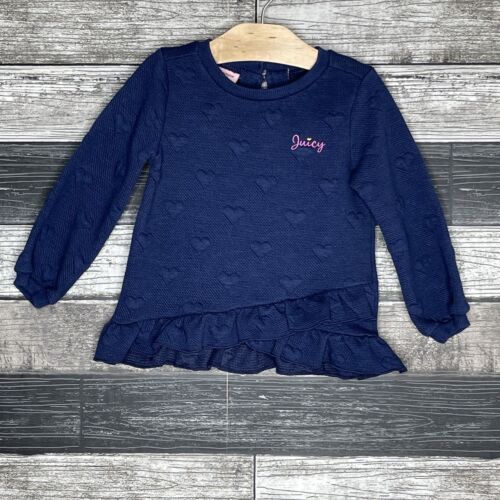 Juicy Couture Infant Girl Sweater Size 18 Months Navy Peplum Shirt Long Sleeve - Picture 1 of 9