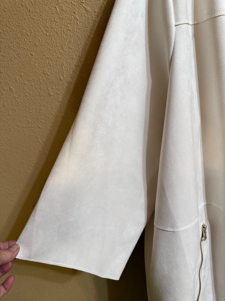 RUBY RD FAUX SUEDE LEATHER OPEN FRONT JACKET SZ 20W OFF WHITE 3/4 SLVS STRETCH - Image 3 of 4