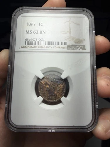 1897 Indian Cent NGC MS-62BN - Red Highlights!! Beautiful Toning!!!!￼