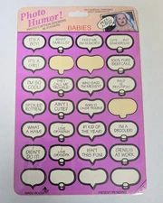 Vtg Uniek Baby Photo Humor Caption Stickers Scrapbooking Diary Made In USA 
