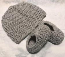 Handmade Crochet Baby Newborn months Grey Shoes Preemie Hat Shoes