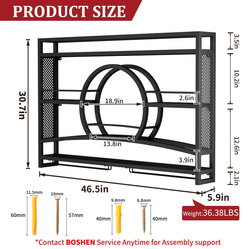 Rack de vinho totalmente montado na parede bar licor display rack com suporte de vidro - Imagem 2 de 4