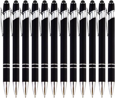 12 Pieces Black Ballpoint Pen with Stylus Tip, 2 in 1 Stylus Pen, Premium Metal
