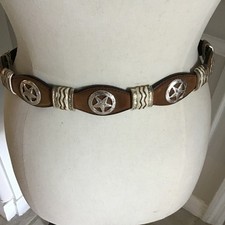 Western Brown Leather Belt Silver Buckle Texas Ranger Co. Women's SZ 32 S 69