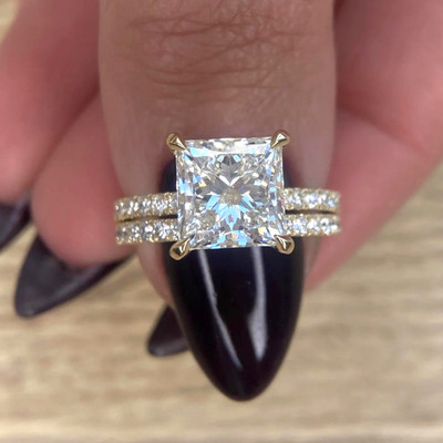 Diamant Ring Band Set 3,50 Ct Princess IGI Certified Lab Grown 18K Gelbgold