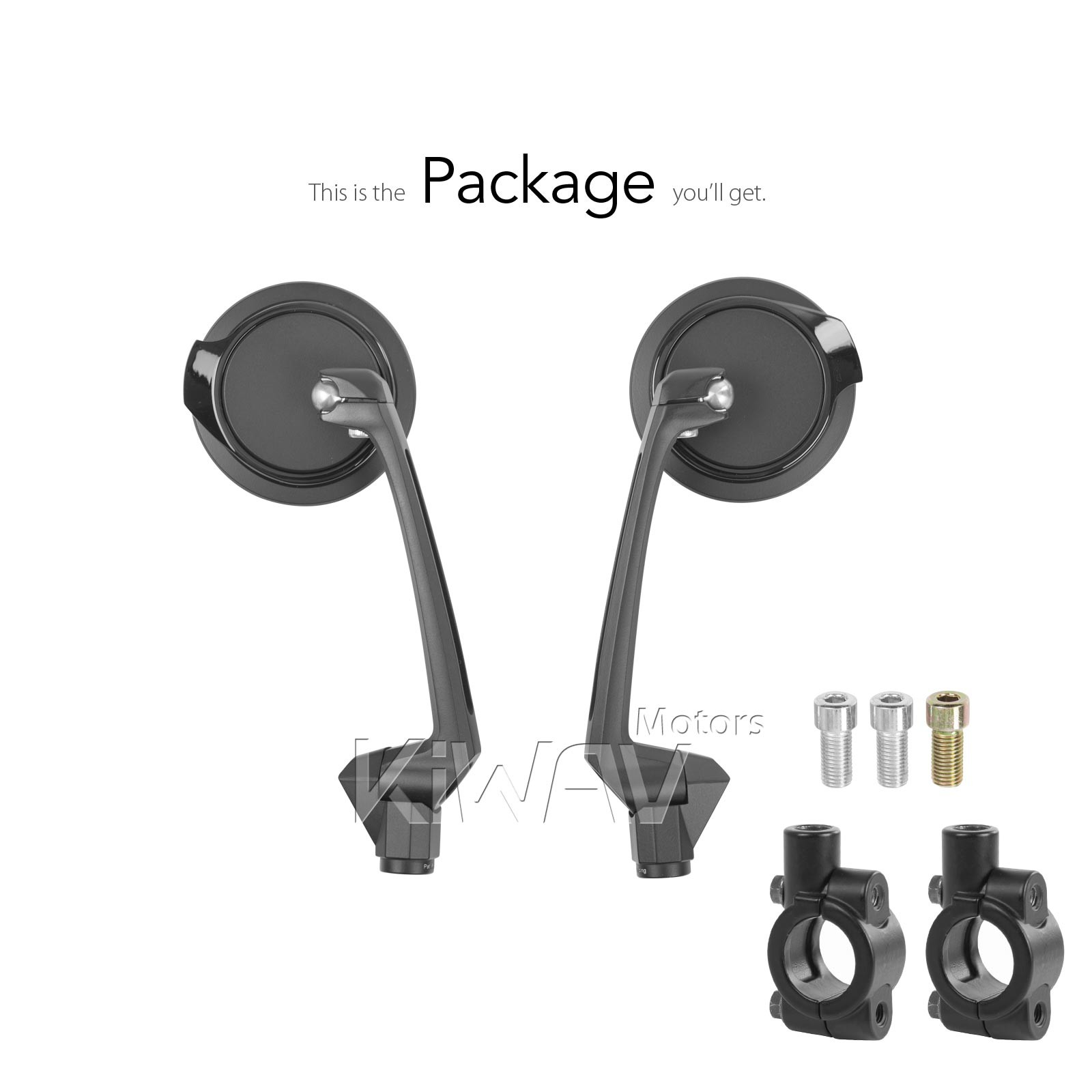 KiWAV black mirrors round AURA sleek adjustable clips 7/8" bars e-bikes bicycles