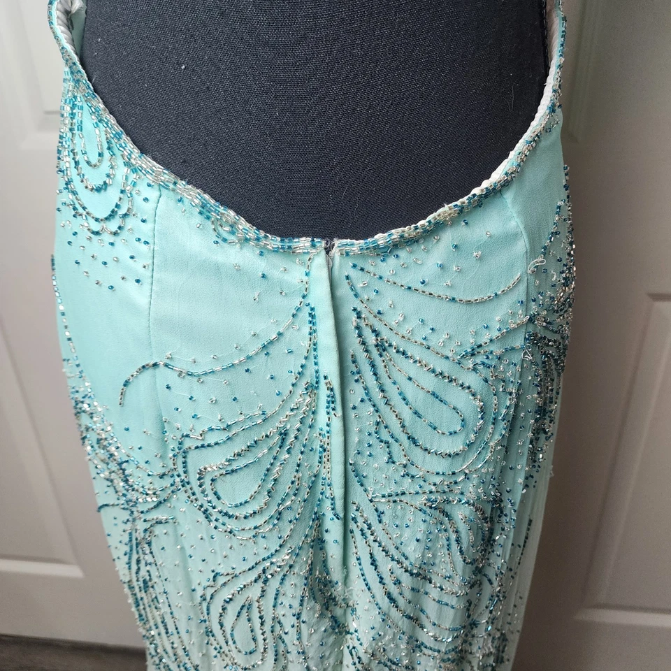 Vintage Cache Maxi Dress 12 100% Pure Silk Beaded Ombre Backless Long Prom Gown - Image 4 of 4