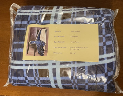 Lavish Home Fleece Sherpa Blanket Throw - Blue Plaid 50'' x 60'' Inches