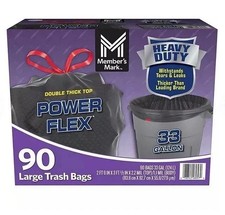 Member's Mark 33-Gallon Power Flex Drawstring Trash Bags 90 ct