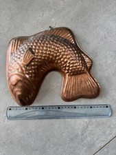 Ancien Grand Moule a Gâteau  En Cuivre Étamé , Poisson Tbe