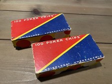 Vintage Dennison Poker Chips In Original Box Red White Blue 4 Leaf Clover 188