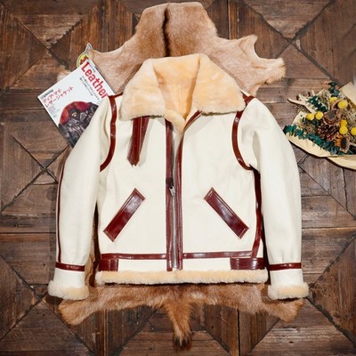 Mens Warm Winter Shearling Aviator B3 Bomber Jacket Horsehide Trim Coat Unisex 
