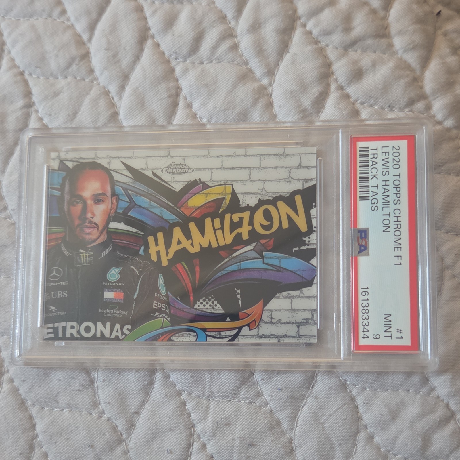 2020 TOPPS CHROME FORMULA 1 TRACK TAGS #1 LEWIS HAMILTON TRACK TAGS PSA 9 view 4