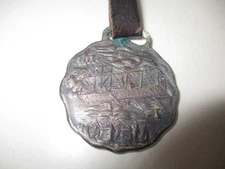 Antique Watch Fob with Early Bi-Plane Airplane Scene
