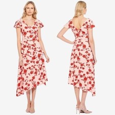 NEW Adrianna Papell Living Blooms Ruffle Fit Flare Floral Dress Pink Red Sz 18W