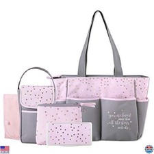 5-Piece Diaper Bag Set with Wipes Pocket, Dirty Diaper Pouch, Changing Pad