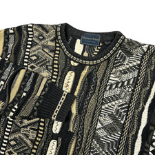 VTG Florence Tricot Sweater Mens Medium Earth 90s Coogi Style 3D Textured Knit