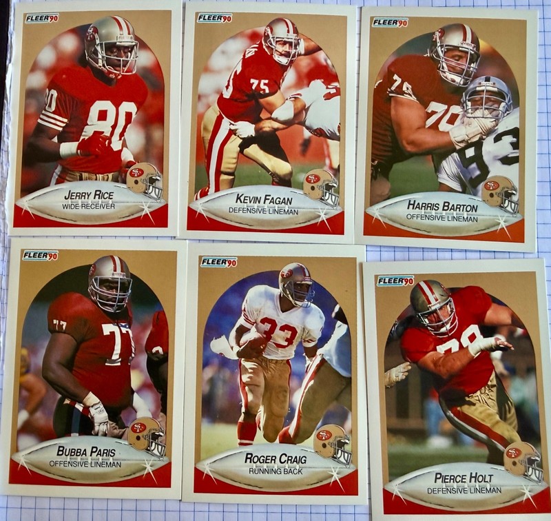 SAN FRANSICO 49ERS 6 CARD LOT FLEER 1990. (RICE,CRAIG)