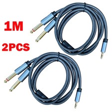 2Pcs 1M 3.5mm 1/8" TRS to Dual 6.35mm 1/4" TS Mono Stereo Y-Cable Splitter NEW