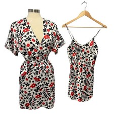 Vintage Valentino Intimo Robe Slip Dress Set Floral Print Size Petite Small