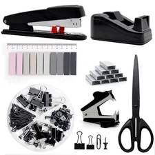 Black Office Supplies,Black Desk Accessories,Stapler and Tape Dispenser Set f...