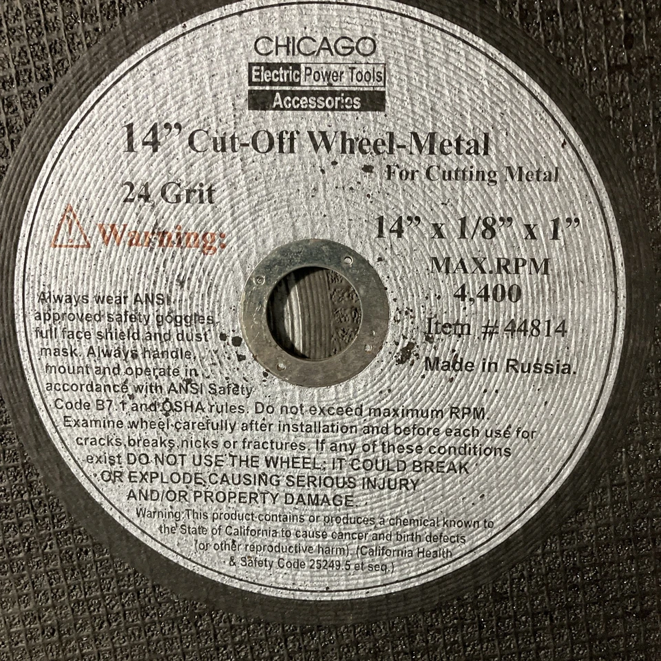 Hoja de sierra de corte eléctrica 3-Chicago 14” X 1/8 X 1” artículo #44814 grano 24" Foto 2 de 2