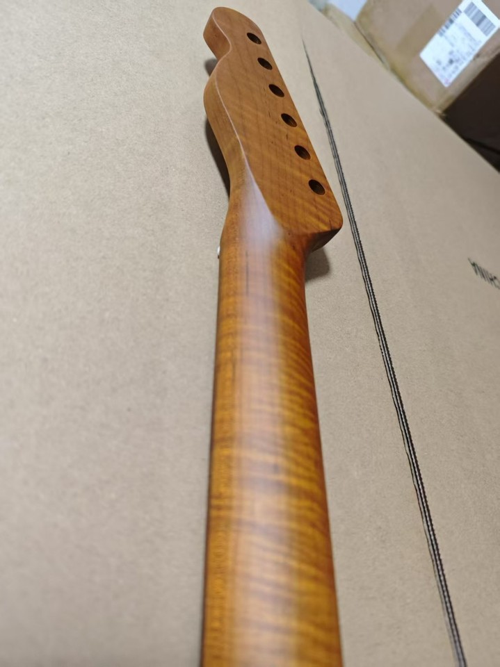 Manico Per Chitarra Elettrica Stile Tele, Acero Tostato 5A Tiger Flame, 22 Tasti Inox