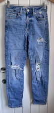 New Look 915 Tori 'Mom' Fit Jeans Stonewash Blue Distressed Holes Age 11