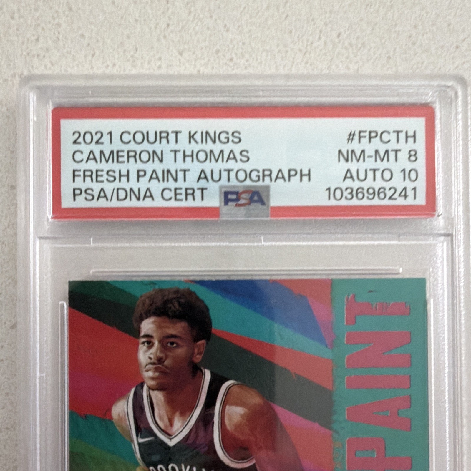 Panini 2021-22 Court Kings Cameron Thomas RC Fresh Paint Auto PSA 8/10 /199 view 2