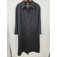 Vintage Halston Studio Black Wool Blend Long Trench Coat Button Front Size 12