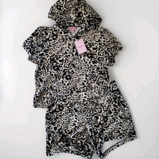 JUICY COUTURE Ocelot Velour Bling Tracksuit Hoodie  short Set Animal Print Sz L