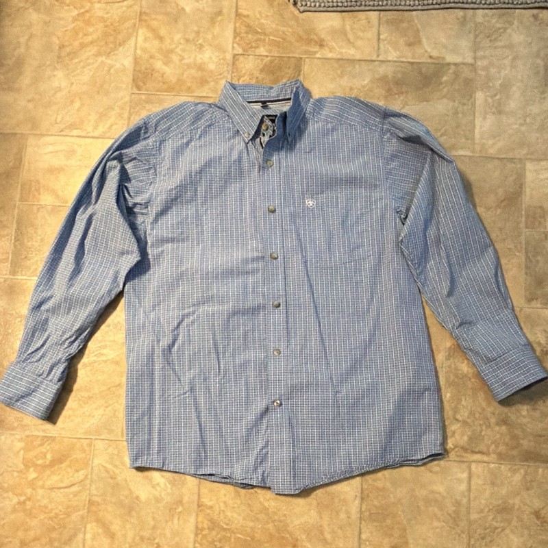 Ariat Pro Series Men's Blue/White Plaid Long Sleeve Button-Down Shirt M