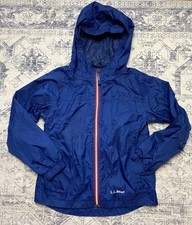 L.L.Bean Boys Blue Hooded Lightweight Windbreaker Jacket Size 8 Nylon Zip Pocket