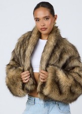 Aria Cove Women’s Brown Faux Fur Cropped Jacket Long Sleeve Size S