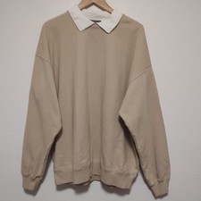 Brandy Melville Beige Crewneck White Collared Long Sleeve Sweatshirt One Size