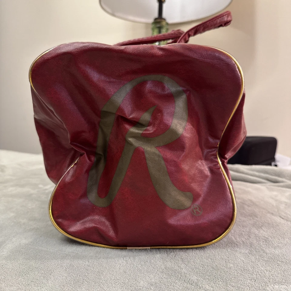 Bolso de Gimnasio Rawlings Vintage Borgoña Cuero Look Retro Deportes Lona Años 80 Dorado Foto 3 de 4