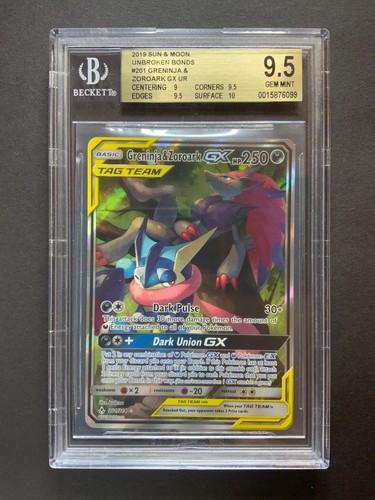 Pokemon Sun & Moon Unbroken Bonds #201 Greninja & Zoroark GX UR BGS 9.5