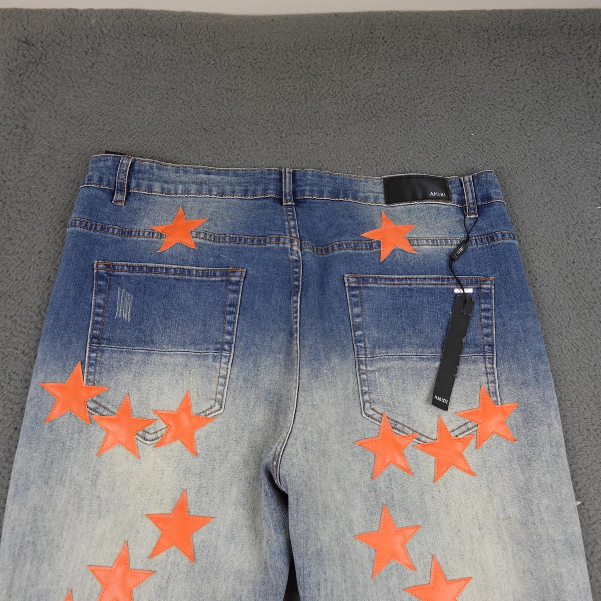 Amiri Star Jeans Mens 38 Chemist Orange Patch Distressed Skinny