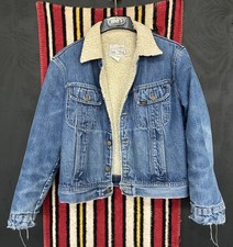 Vintage Lee Storm Rider Jacket 44 R Denim Sherpa Lined Distressed USA Made 70s