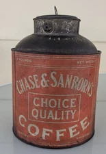 Vintage Chase & Sanborn's Coffee Milk Pail Style Tin Litho Label Can 10"