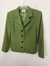 Kasper A.S.L. Petite Green 100 Wool Cropped Career Blazer Jacket 6P Vintage