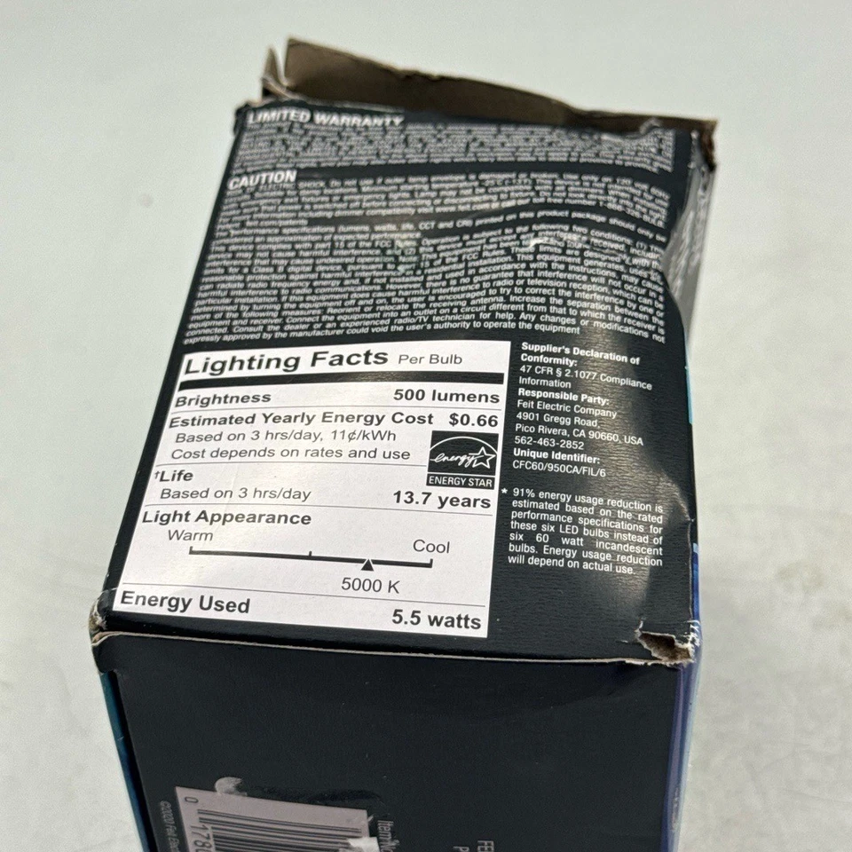 Feit Enhance LED Bulb CA10 E12 60W Eq Daylight CFC60/950CA/FIL/6 Dimmable-6 Pack - Image 3 of 4