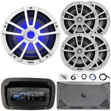 Complete Marine Audio Package: JVC DIN Receiver, 4x 6.5" Speaker, Sub, Amp Kit