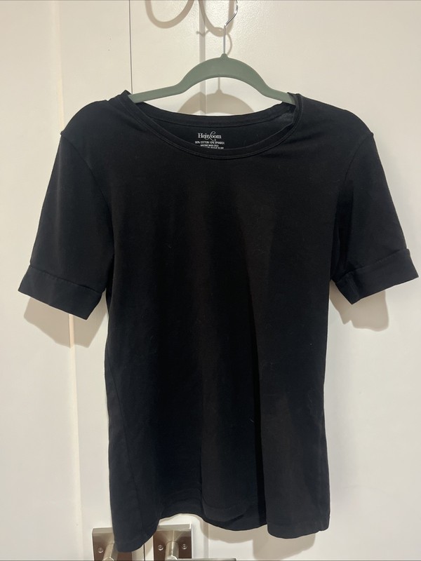 HeirLoom Women’s Black Short Sleeve Shirt Blouse Cotton Size Large L
