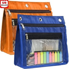 Expandable Clear Pencil Pouch Zipper Bag School Office Supplies 3 Ring Binder US