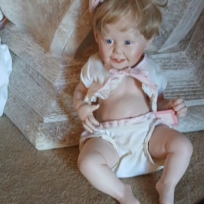 Baby Girl Doll Light Complexion Wavy Blonde Hair White Outfit Set