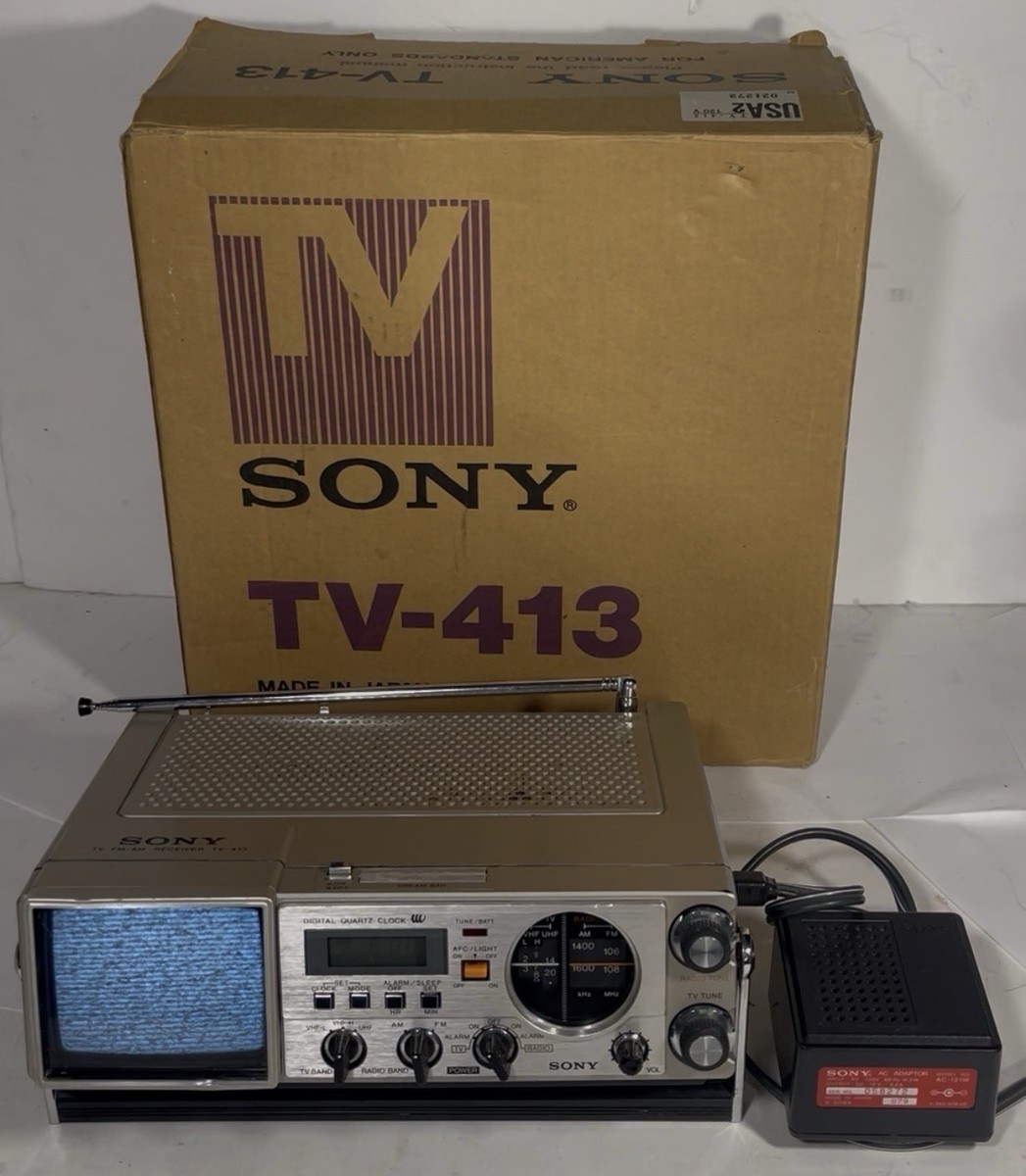 Vintage Sony TV 413 Mini Black & White FM/AM Television + Box
