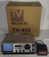 Mini televisor FM/AM Sony TV 413 blanco y negro vintage + caja y fuente de alimentación