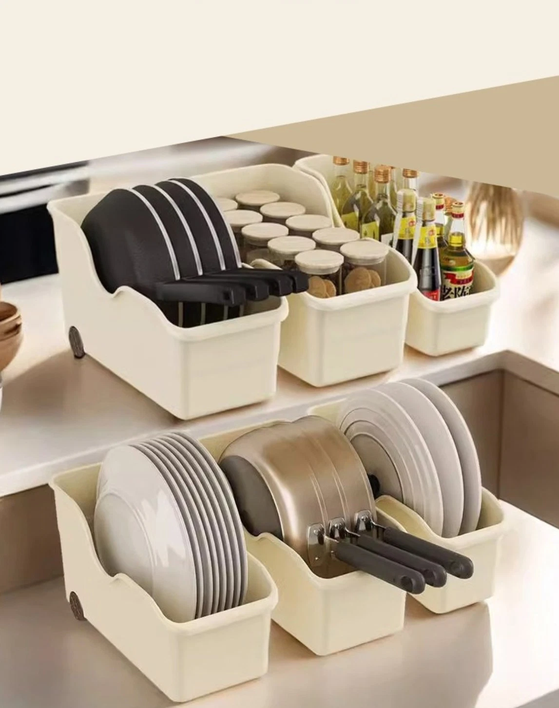 2Pcs Frying Pan Organizer White Large Kitchen Cabinet Cookware Lid Storage Rack